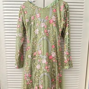 Floral Embroidered Green Dress